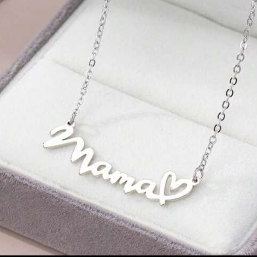 Silver MAMA Cursive Bar Necklace 3 pack